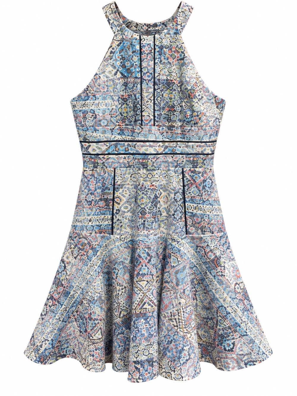 Parker Blue & White Printed Halter Mini Dress Open Back Size M